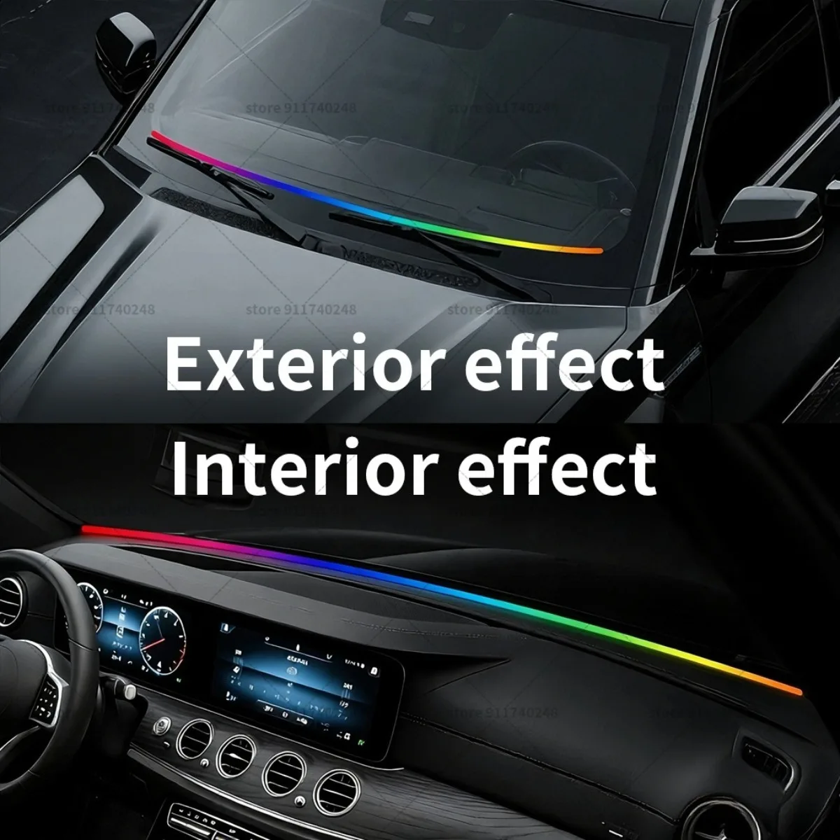 For Tesla Model 3 Automotive decoration light strip, colorful acrylic front windshield soundproofing strip, ambience light view 5