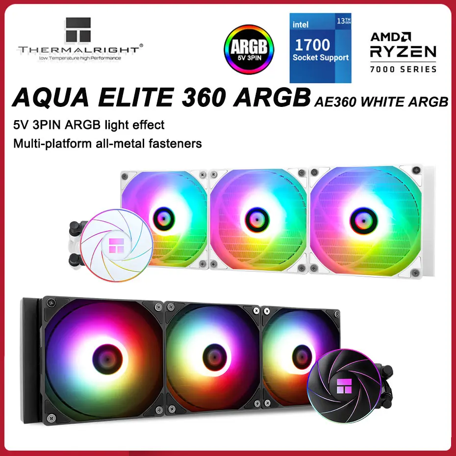 

Thermalright AQUA ELITE 360 White ARGB CPU Liquid Cooler 5V 3PIN CPU Fan Integrated Water Cooling Radiator For LGA1700 115x AM5