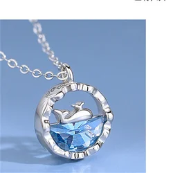 Trendy 925 Sterling Silver Clavicle Necklace Women Jewelry Cute Whale Ocean Pendant For Lady Anniversary Necklace Girlfriend