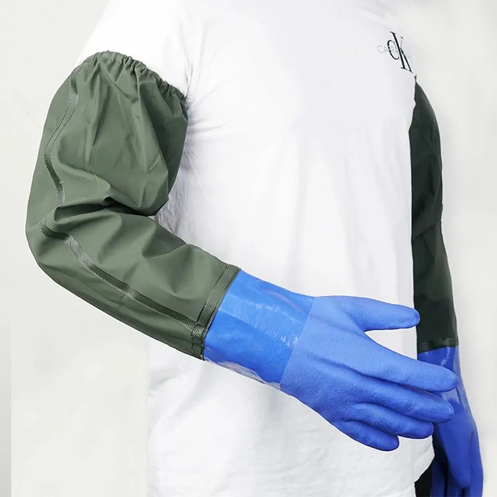 

1Pair 70cm Rubber Gloves with Arm Guards Thickened Aquatic Industry Gloves Long Oil-Resistant Fishery Work Gloves