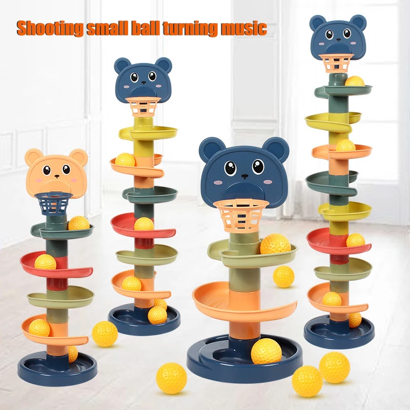 Montessori Baby Toys Rolling Ball Pile Tower Finger Skill Training Educational Games Rotating Stacking Track Infants Development