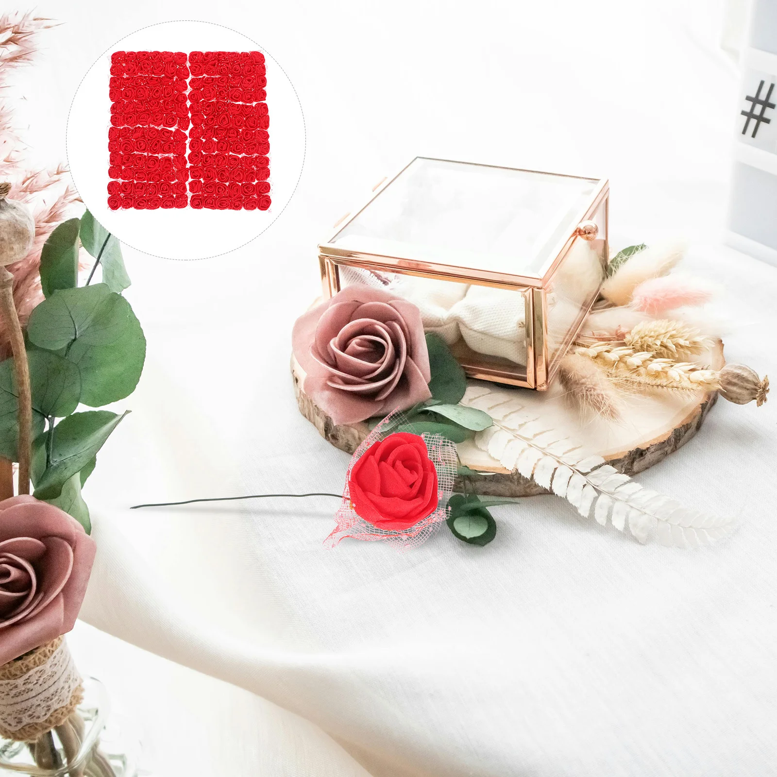 

144Pcs Artificial Foam Rose Heads 2.5cm Tulle Enhanced Realistic DIY Wedding Flowers Bridal Shower Centerpieces Party Decor