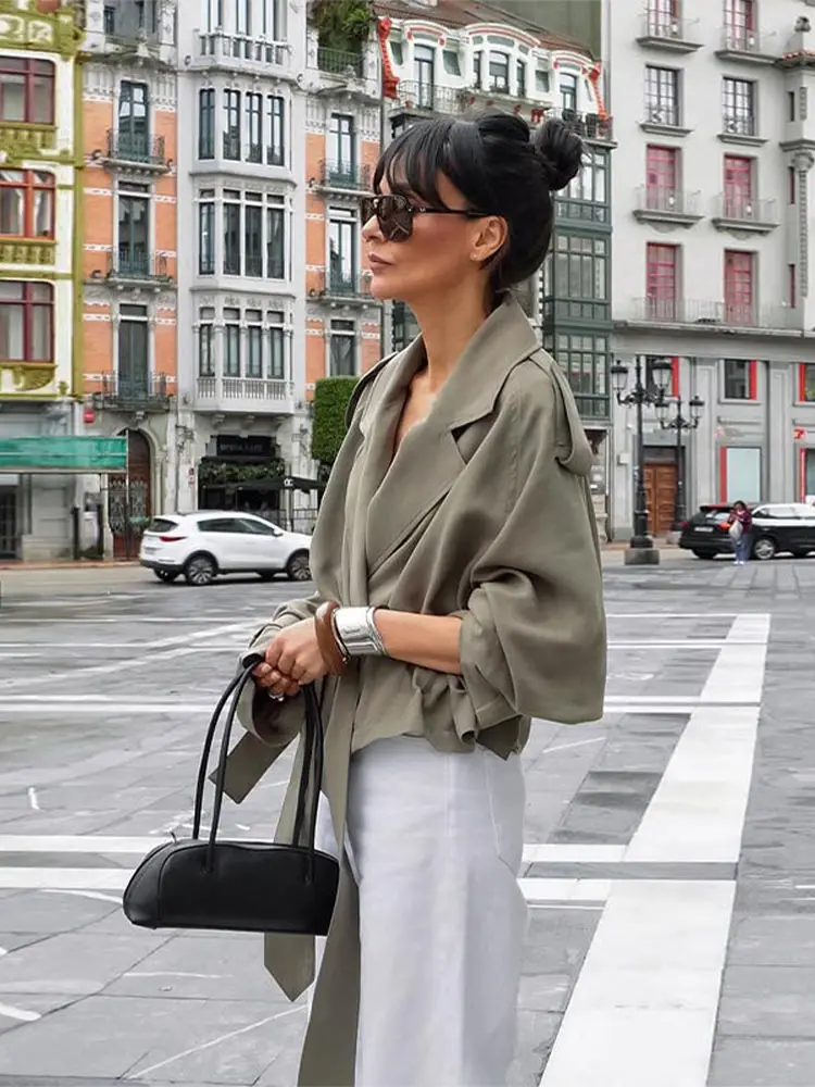 

Элегантные женские пальто с завязками, однотонные короткие куртки с длинными рукавами и карманами, женские куртки на осень-зиму 2024, модная женская уличная одежда