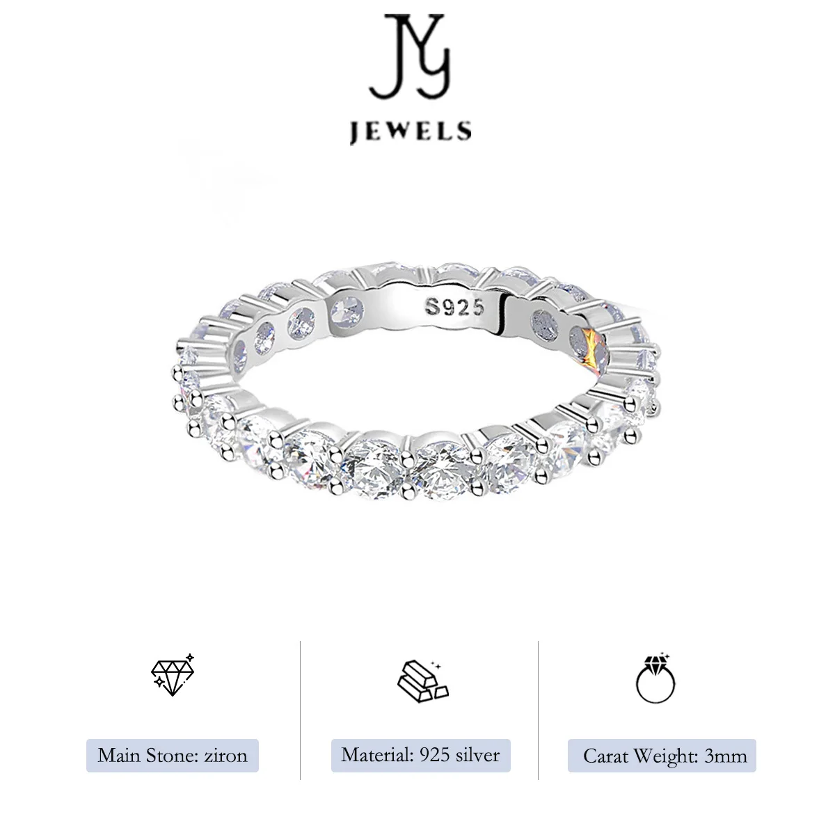 

[JYJZZ186] S925 Стерлинговое серебряное одинарное 0.1CT штабелируемое кольцо, простой дизайн, циркониевое полное кольцо, смешанные и подходящие кольца, хо