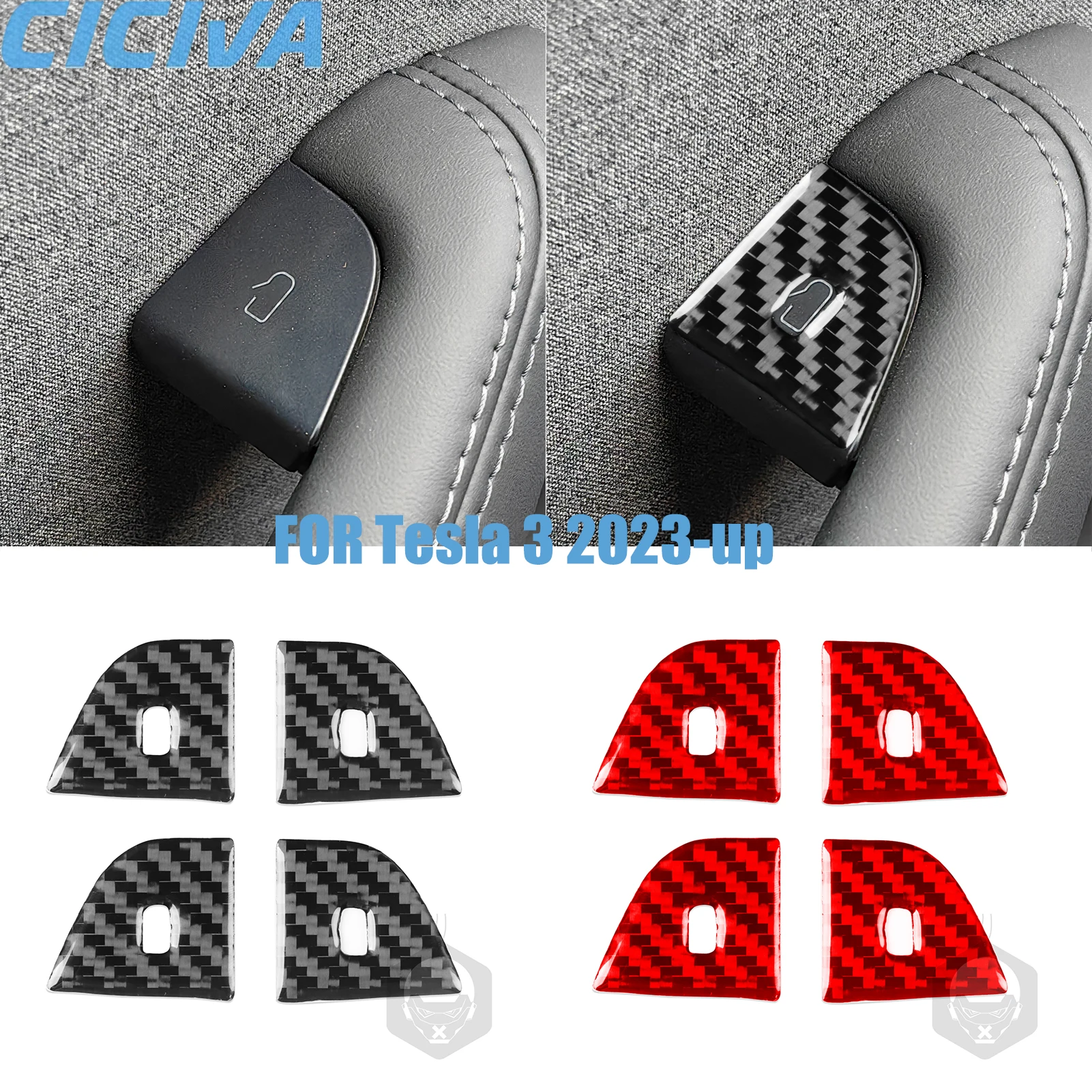 

For Tesla 3 2023-up Door switch Decorative Real Carbon Fiber Stickers Car Interior Accessories