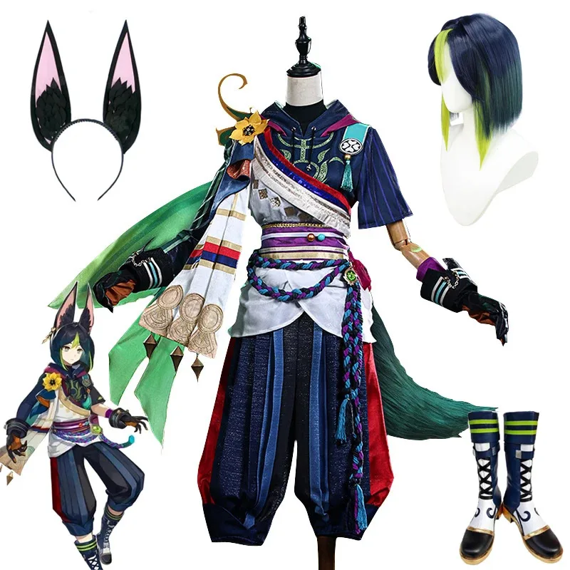 

NewGame Genshin Impact Tighnari Cosplay Costume Sumeru Genshin Cosplay Wig Ears Fancy Suit Shoes Women Halloween Party Clothes20