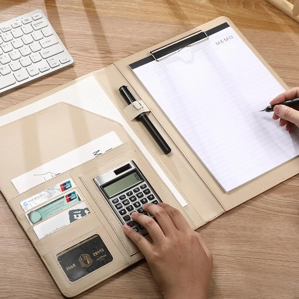 33.5*24.5 سنتيمتر مجلد ملفات A4 وثيقة الحافظة مجلد مع آلة حاسبة القلم فتحة حامل بطاقة محفظة مع كليب مكتب الأعمال