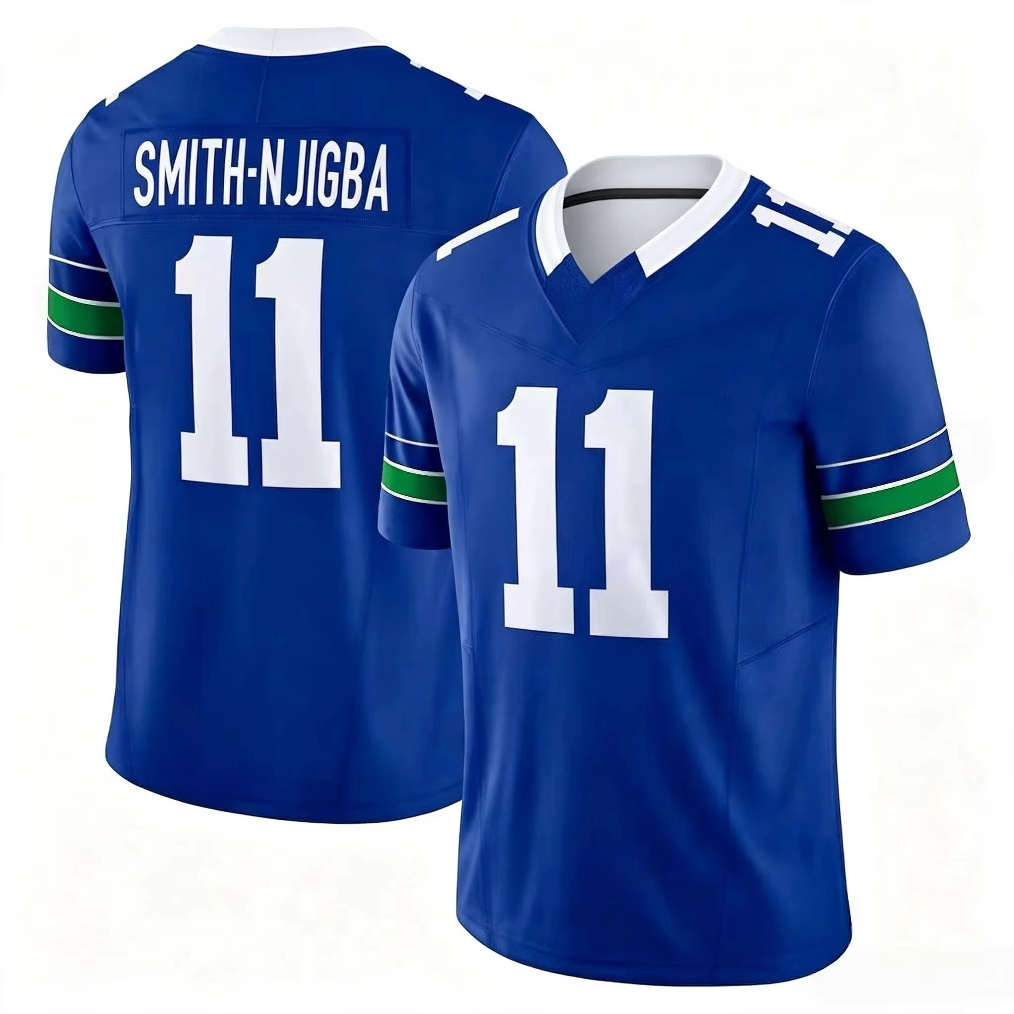 2026 New Men's #11 Jaxon Smith‑Njigba Blue Short Sleeve American Football Top Rugby Sport Uniform Fans Family Matching Jersey