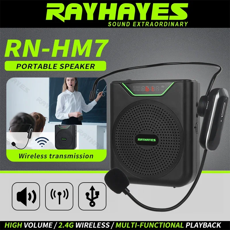

RAYHAYES RN-HM7 High-Power Portable Speaker Includes a wireless headset microphone Suitable for teaching and tour guiding