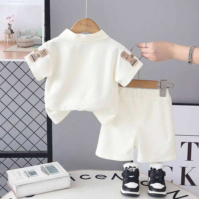 2026 New Boys Summer Outfit Kids Letter Print Polo Shirt + Shorts 2 Piece Set Children Cotton Breathable Casual Toddler Clothes