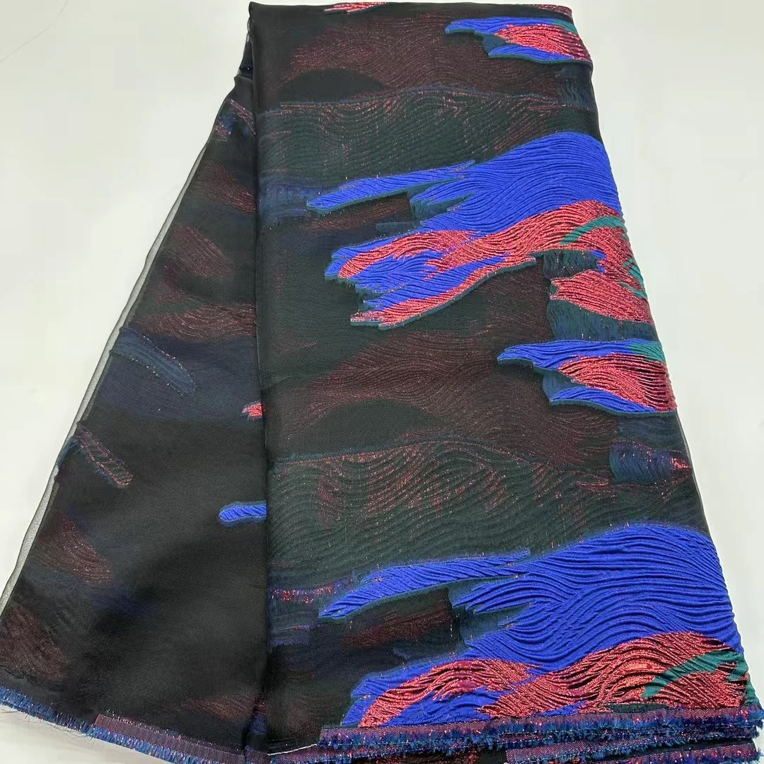 

Новое поступление 2024 года, королевская синяя, черная африканская жаккардовая парчовая кружевная ткань, нигерийская дамасская кружевная ткань для женского платья, шить LJK25111