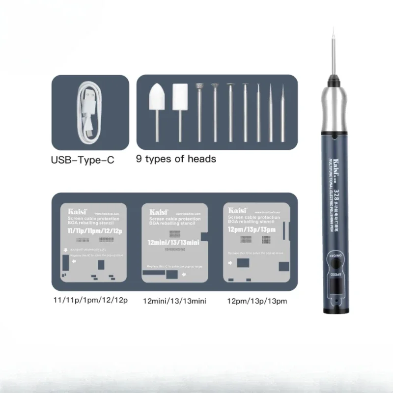 

Kaisi 328 полированная ручка для зарядки, шлифовальная ручка для телефона, заряжаемая материнская плата с ЧПУ, NAND IC, набор инструментов для полировки и ремонта