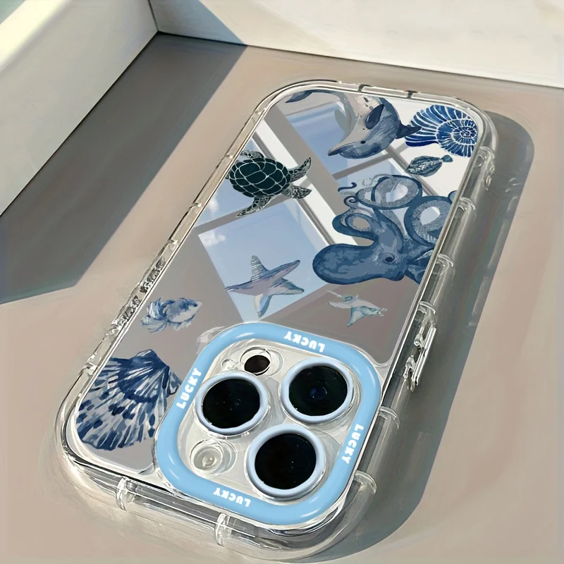 Marine Elements Sea Turtle Jellyfish Mirror Phone Case For iPhone 11 12 13 14 15 16 17 Pro Max 7 8 Plus XR X XS 16E 17E Cover - view 6