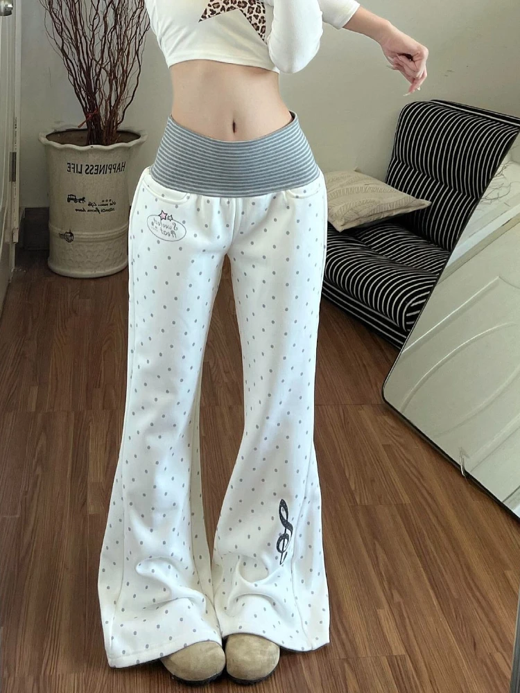 Harajuku Fashion Casual White Polka Dot Slim Trousers Women Hot Girl Striped Thin Straight Leg Pants Sweet Mopping Pants 2026