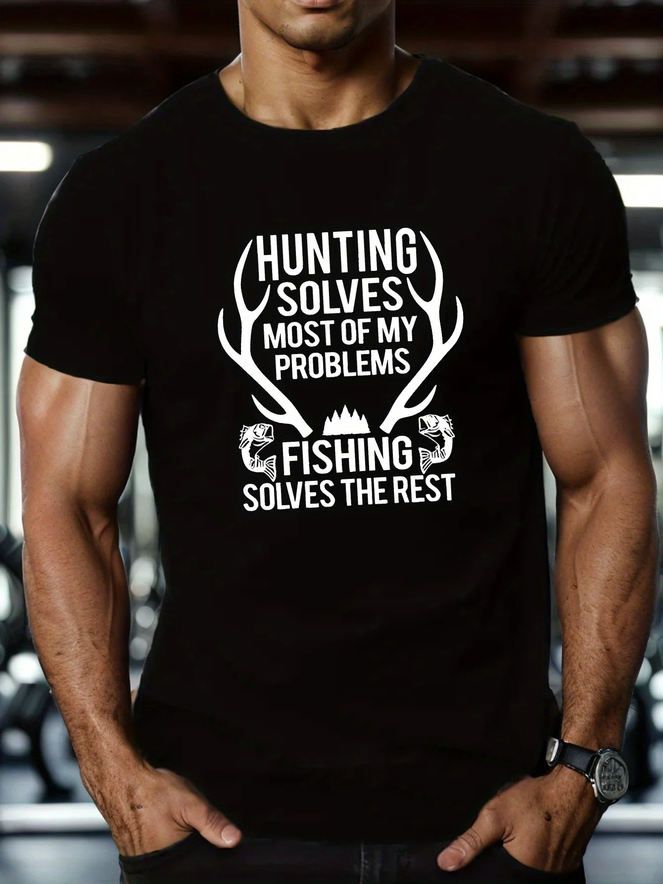 HUNTING AND FISHING Printed Men's Casual T-Shirt - Polyester, Soft Breathable Quick Dry Fabric, Short Sleeve Round Neck - Summer Tee - for Men - Perfect for Outdoor Activities & Casual Wear - Great Gift for Hunters & Fishermen