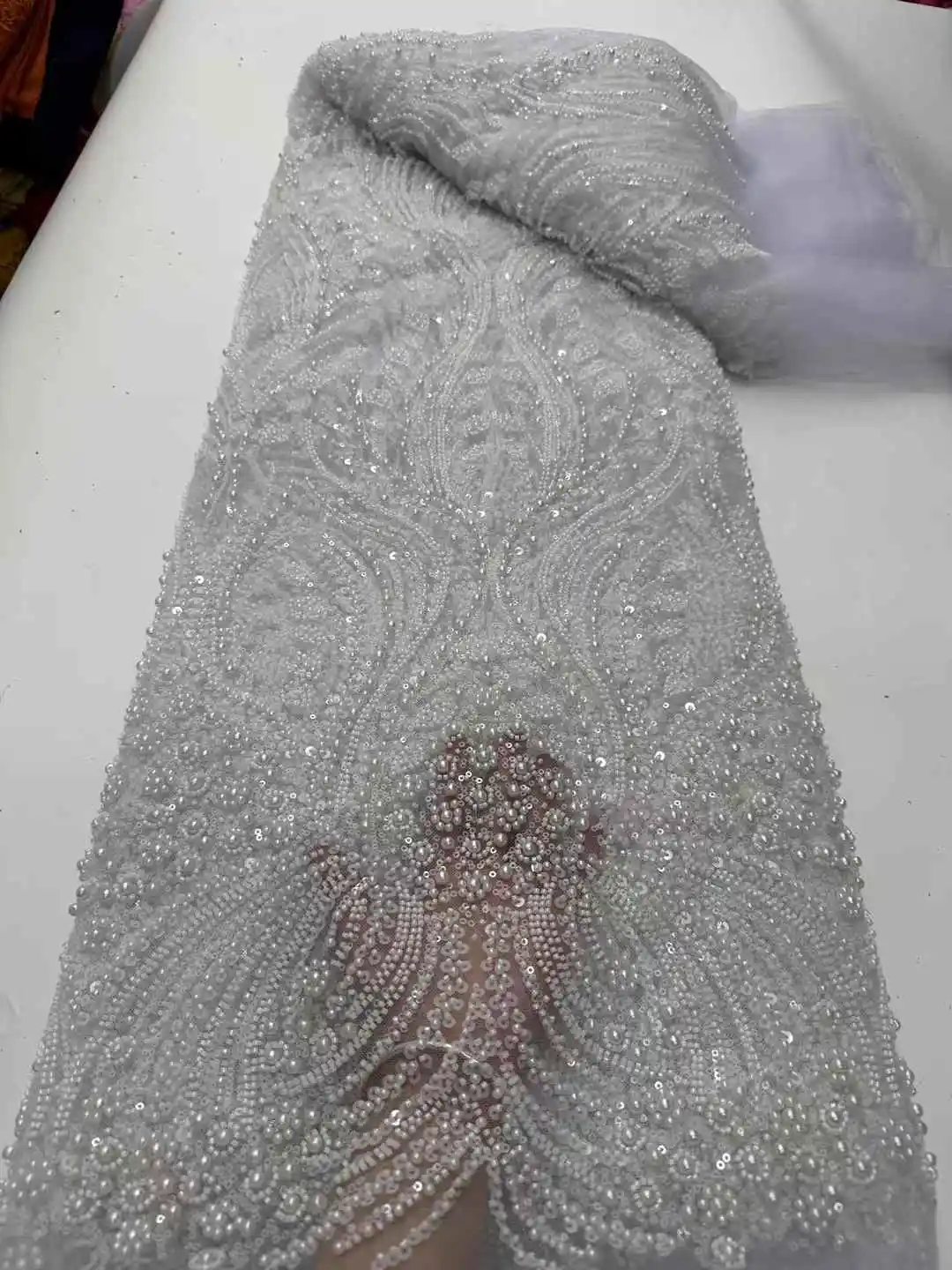 فرنسا الراقية الفاخرة الأنيقة اليدوية مطرز أقمشة الدانتيل النيجيري مع الترتر الخرز شبكة نسيج الدانتيل لفستان الزفاف