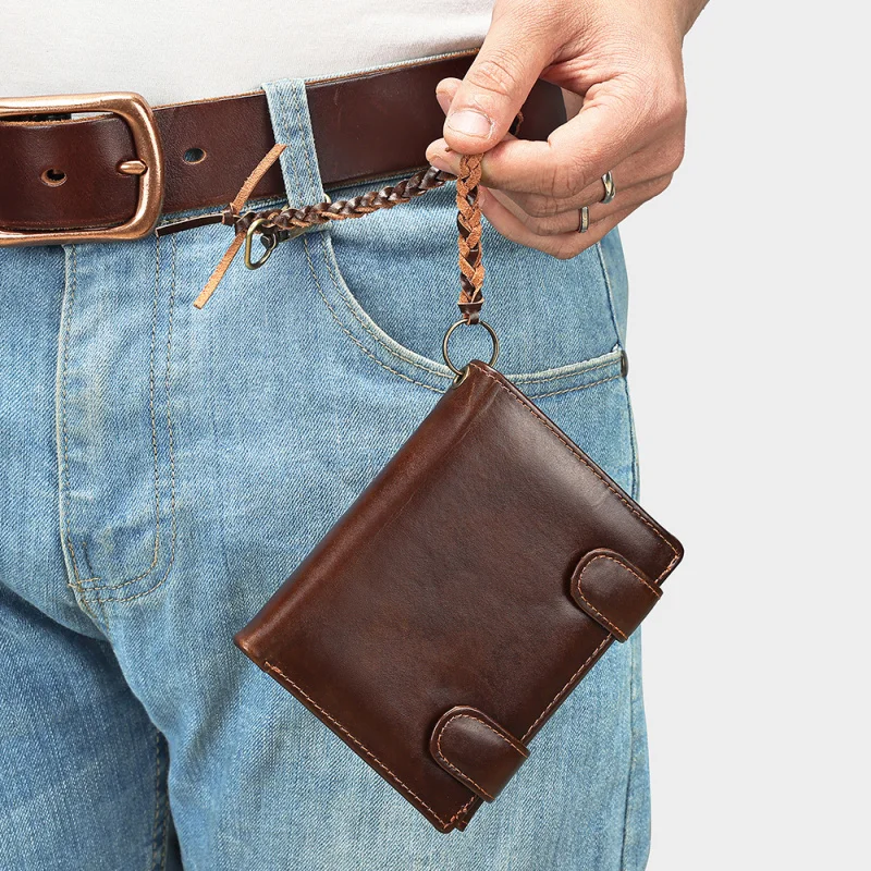 leather vintage genuine leather wallet for men, short style, top-layer cowhide 70% off chain wallet with a high-end feel