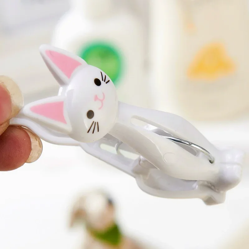 크리에이티브 고양이 만화 클립 가방, 강력한 플라스틱 옷 핀 모양 양말 걸이식 페그 클램프, 세탁 사진 홀더, 세트당 4 개