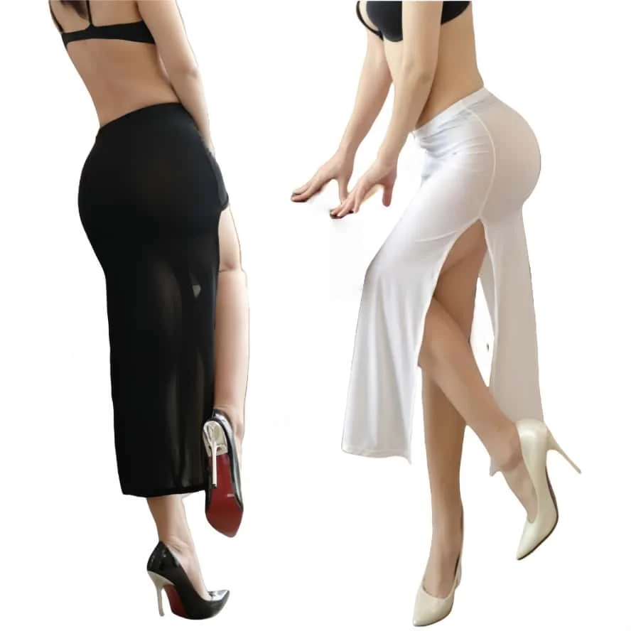 

Высокая талия, прозрачные бедра, длинные юбки-карандаш, сексуальная повседневная короткая юбка-миди для женщин, черно-белая уличная одежда для ночного клуба