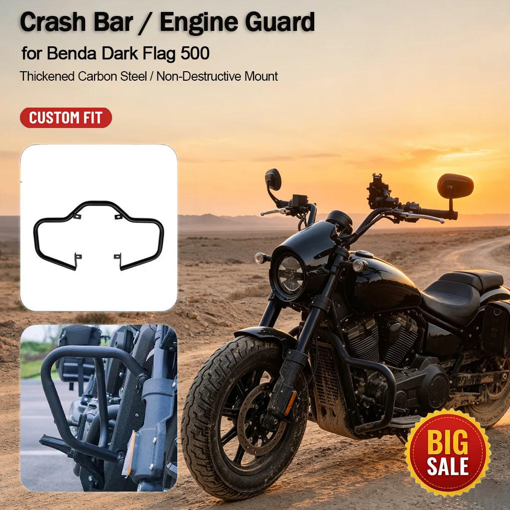 Motorcycle Retro Crash Protection Bar Thick Carbon Steel Anti-Fall Bumper Fit for Benda Dark Flag 500 Non-Destructive Mount
