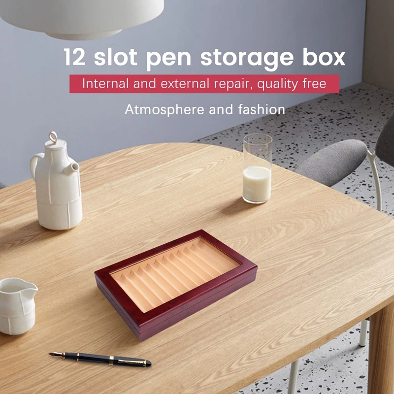 12 Slots Wood Pen Display Box Pen Fountain Storage Box Wood Showcase Organizer
