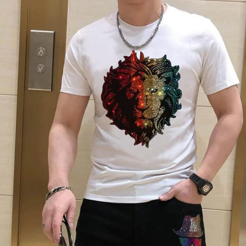 

Youth Man Drop Shipping Streetwear Clothes Designer Rhinestone T-shirt