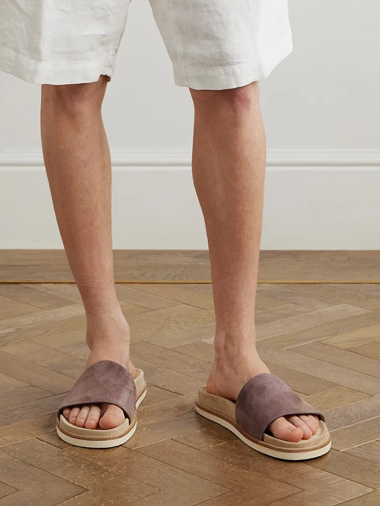 

Кожаные мужские сандалии без шнуровки, дышащие повседневные пляжные oes, винтажные модные нескользящие повседневные туфли на плоском каблуке с резиновой подошвой