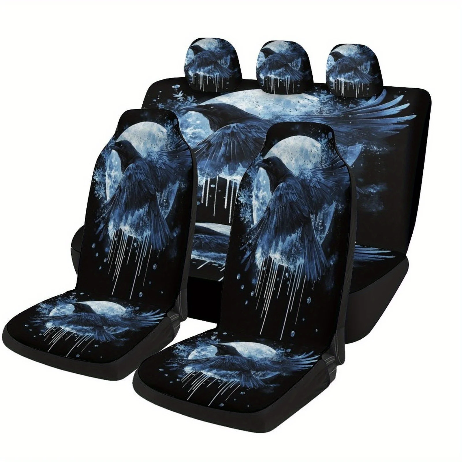 Raven Moon Flight Themed Car Seat Cover Set For Most Cars, Fashion Personalized Novelty Car Seat Protector Covers Full Set, Univ