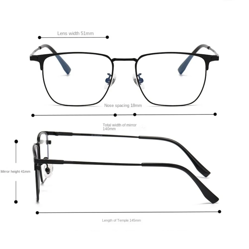 Metal PC Reading Glasses Black Decorative Glasses Presbyopia Eyeglasses Square Anti Eyestrain Reading Glasses Men and Women