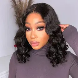 Brazilian Body Wave Bob Wig Lace Frontal Wig Human Hair Natural Hairline Short Wavy 4x4 Closure Wig Preplucked Remy Hair