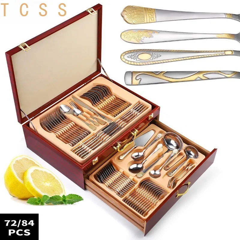 72‑Piece Gold‑Plated Stainless Steel Tableware Cutlery Set, Knife Fork Spoon Soup Spoon for Dinner Party
