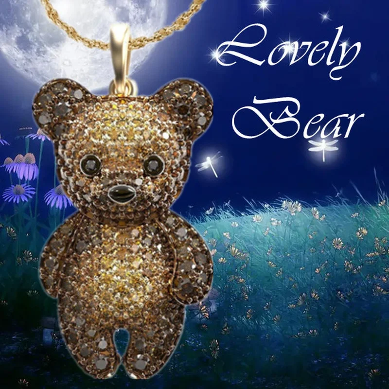 Fashion Cute Teddy Bear Necklace Zircon Animal Bear Jewelry Gold Plated Pendant Necklaces for Women Birthday Anniversary Gift