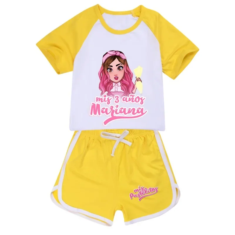 Pijama de cupcakes anime para criança, camiseta de algodão de manga curta e shorts, roupas esportivas casuais para meninos e meninas, verão