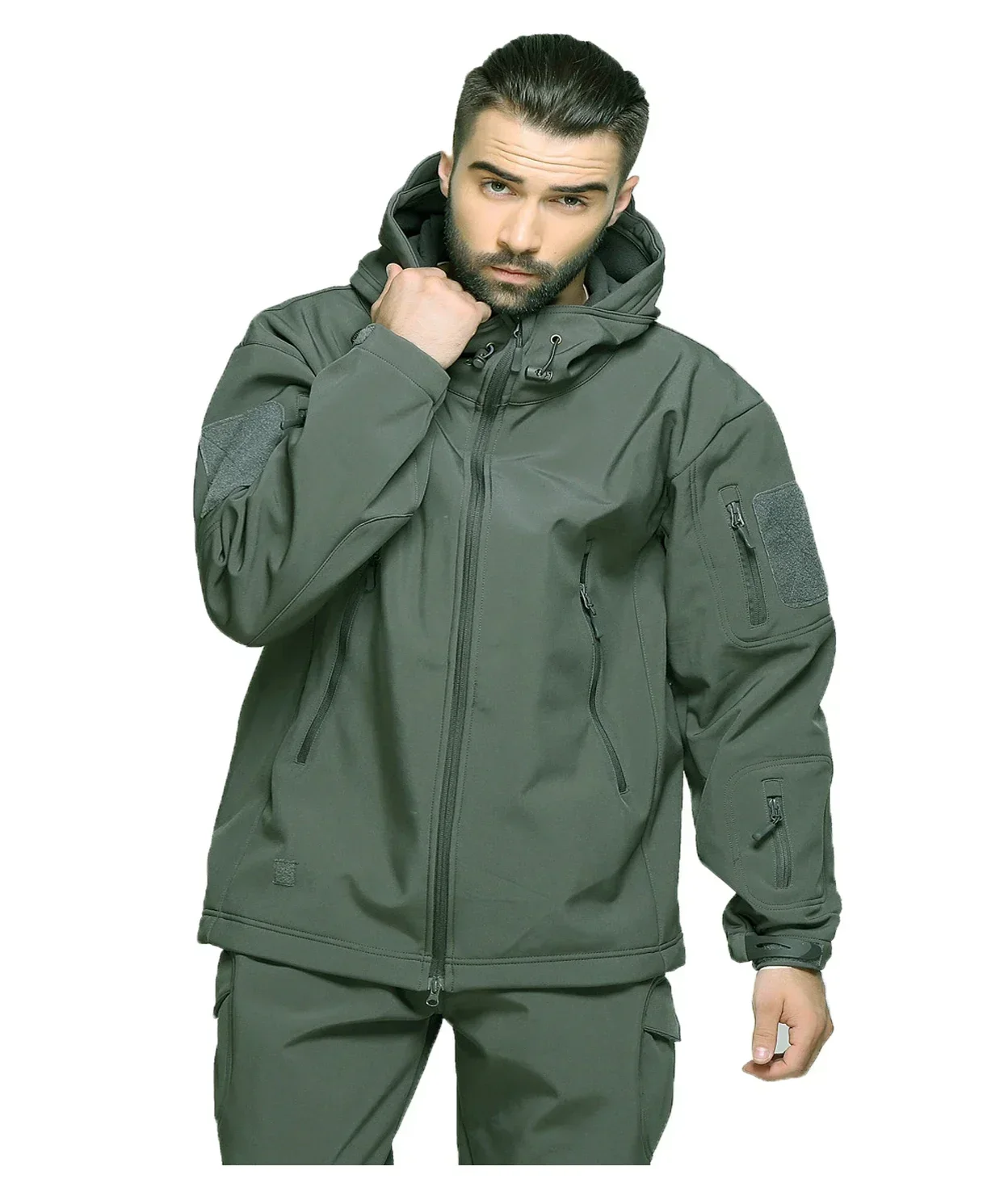 Spring and Autumn Tactical Fleece Men Warm Polar Outdoor Hoodie Coat Multi-Pocket Casual Full Zip Sport Hiking Jacket 5XL 6XL