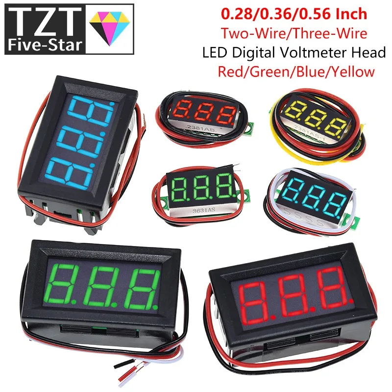 Digital Voltmeter 0.28/0.36/0.56 Inch Digital Voltmeter Voltage Panel Meter Red/Blue/Green/Yellow Electromobile Motorcycle Car