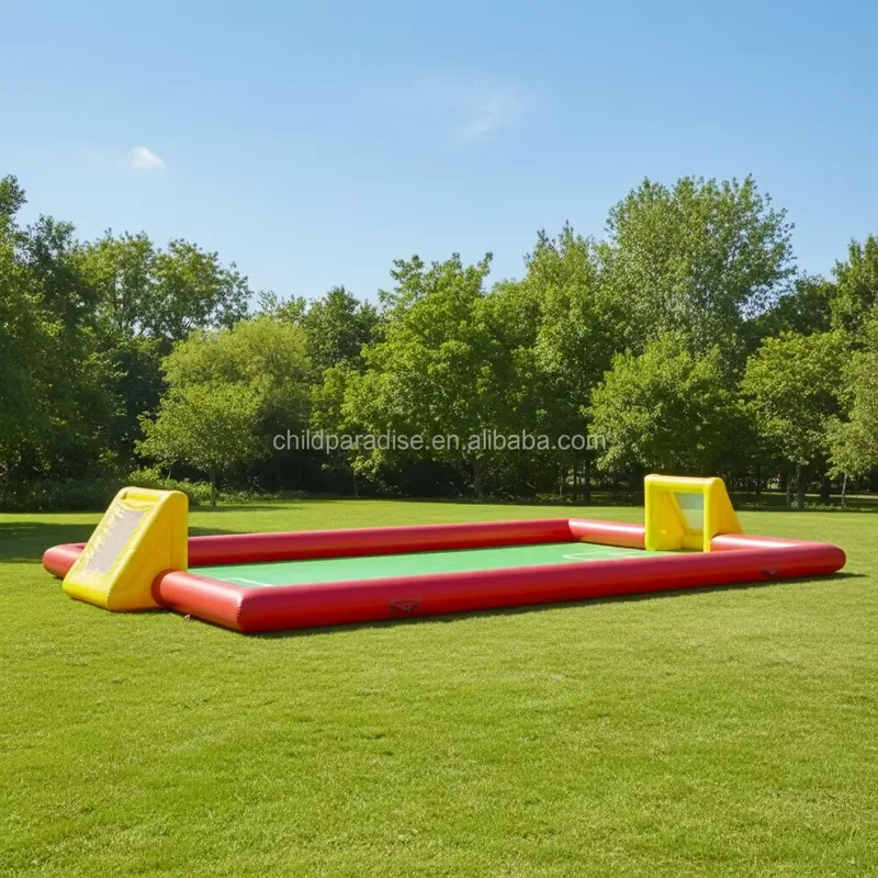 Hot Sale Custom Commercial PVC Outdoor Football Field Inflatable Football Field with Soap Football Field for Sports Games