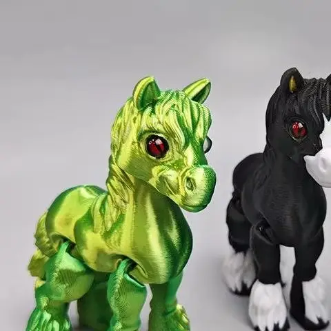 1pc Random Color All-in-one Molding 3D Printed Horse Simulated Statue Cute Horse Joint Tail Movable Figurine Office Decor