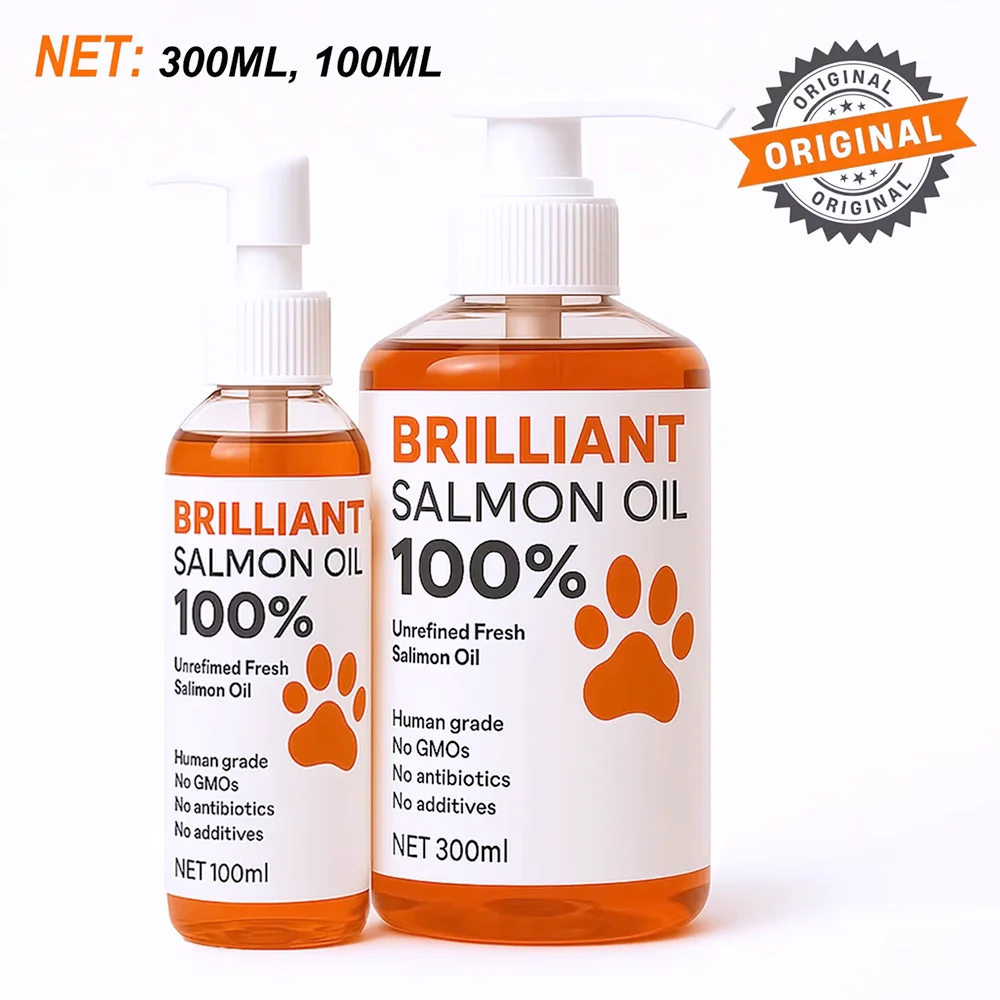 300ml/10.15 fl oz, 100ml/3.38 fl oz Human Grade Salmon Oil for Dogs&Cats – Omega Fatty Acids Supplement for Optimal Health & Nut