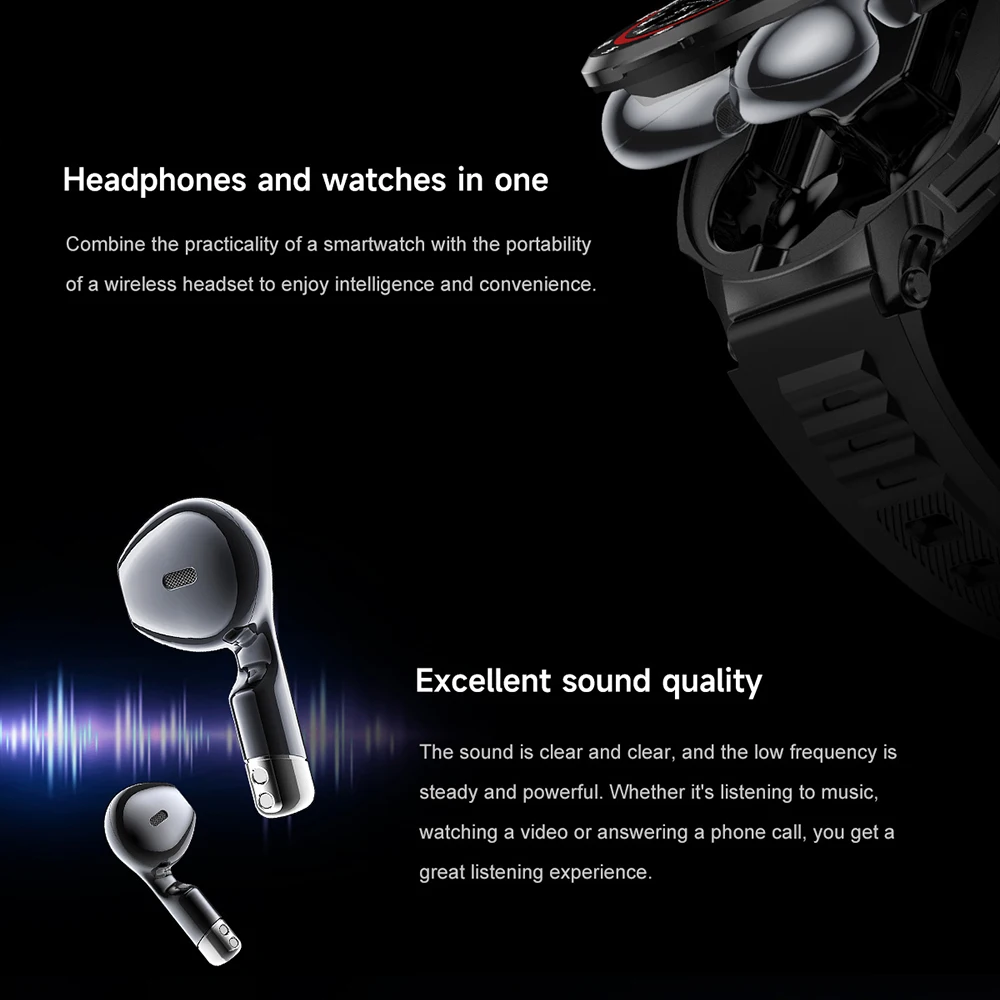 Auriculares reloj inteligente TWS 2 en 1 inalámbrico Bluetooth auriculares duales llamada salud presión arterial deporte moda música Smartwatch para hombres