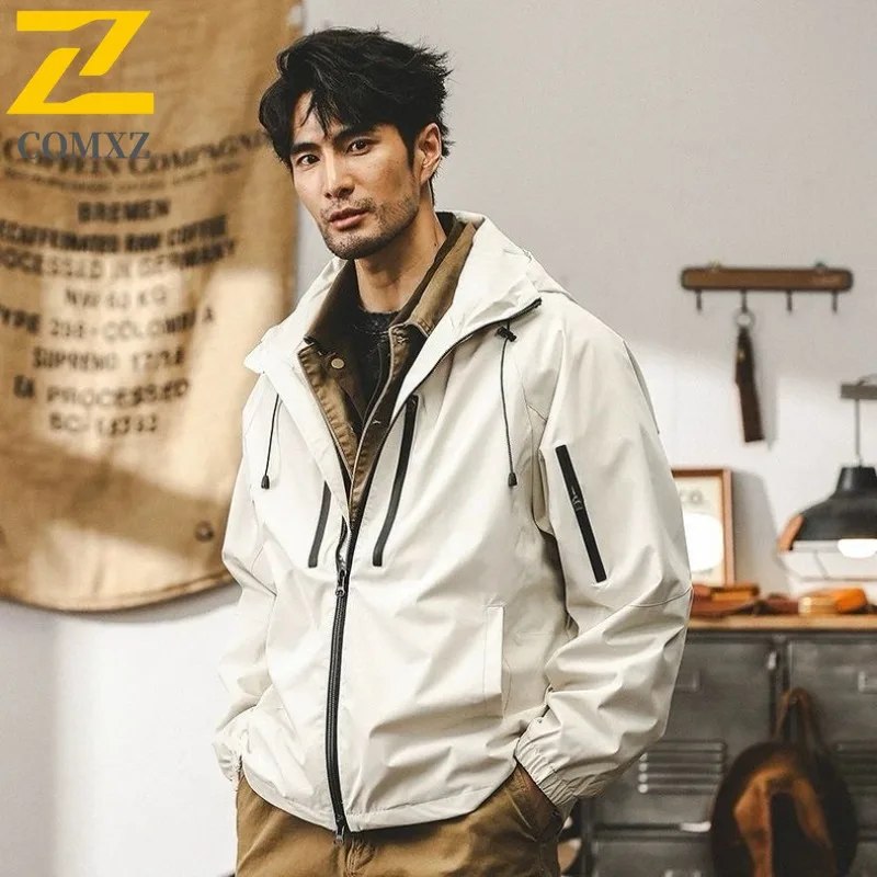 

COMXZ Mens Jacket Leisure Hooded Collar Adventure Lightweight Motorcycle Coat Luxurious Hiking Travel Windproof Autumn Wear