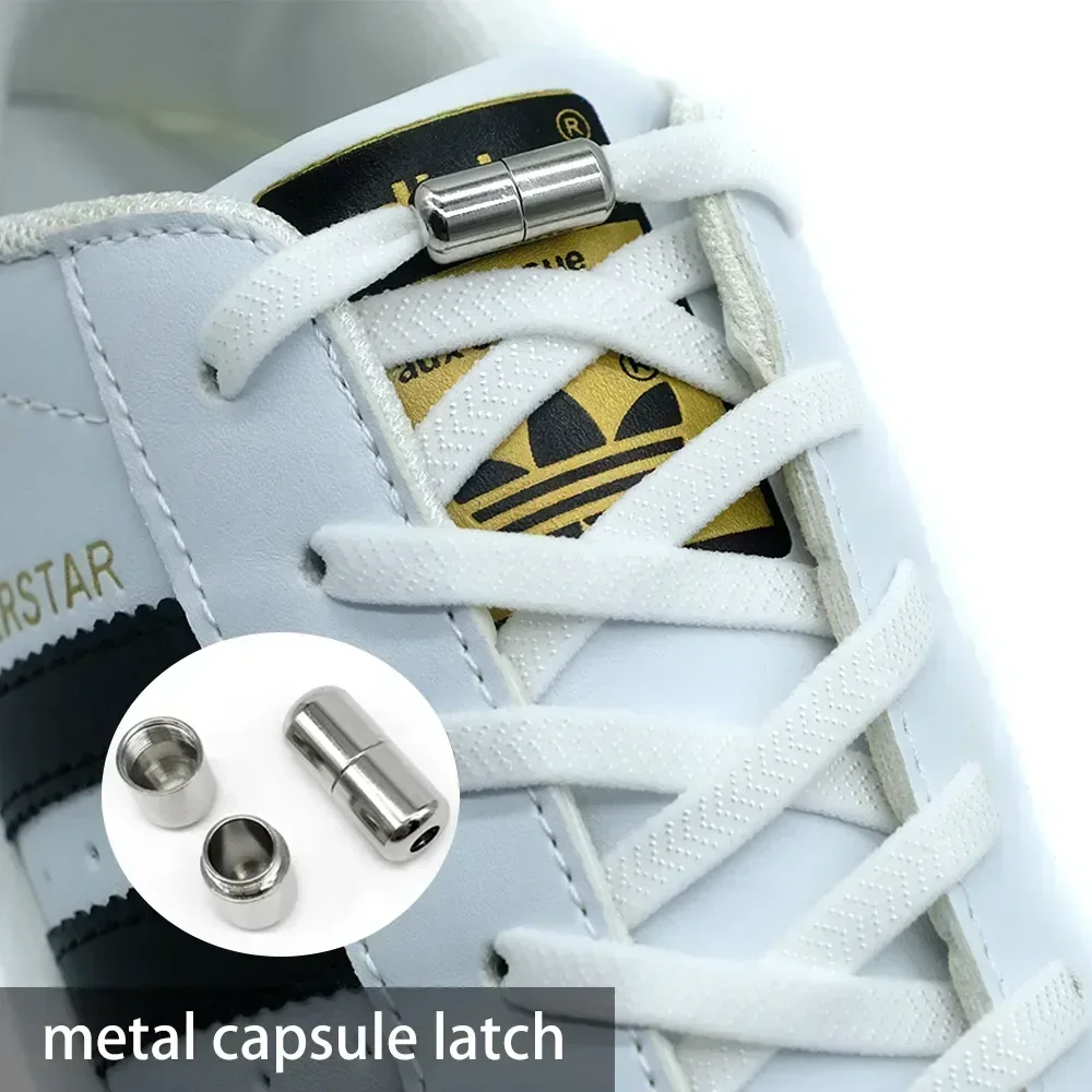 Elastische Schnürsenkel ohne Binden, flache Schnürsenkel mit Metallverschluss für Turnschuhe,