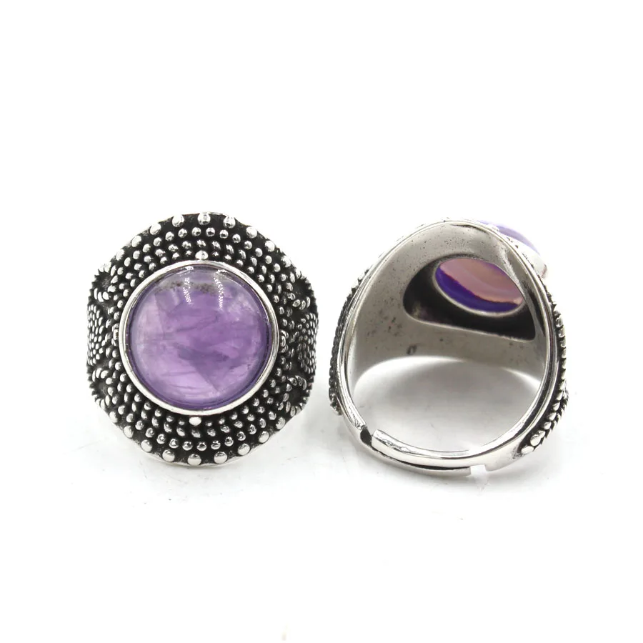 

Round Crystal Bead Adjustable Classical Rings Natural Gem Stone Accessories European Fashion Jewelry Wholesale 10Pcs