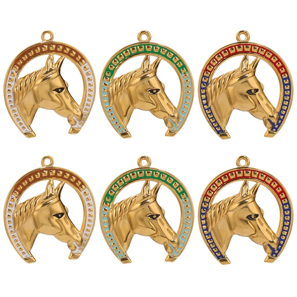 

2pcs Stainless Steel Enamel Gold Horseshoe Charms For Jewelry Necklace Connector European Style Pendants Charms Jewelry Findings