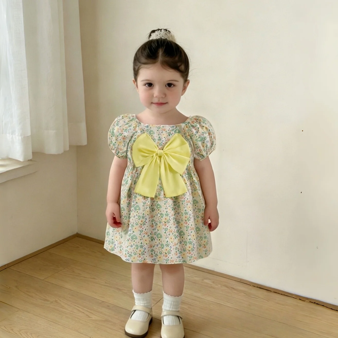 

Новое летнее платье для маленьких девочек с милым цветочным принтом, детская одежда для девочек, от 9 месяцев до 3 лет