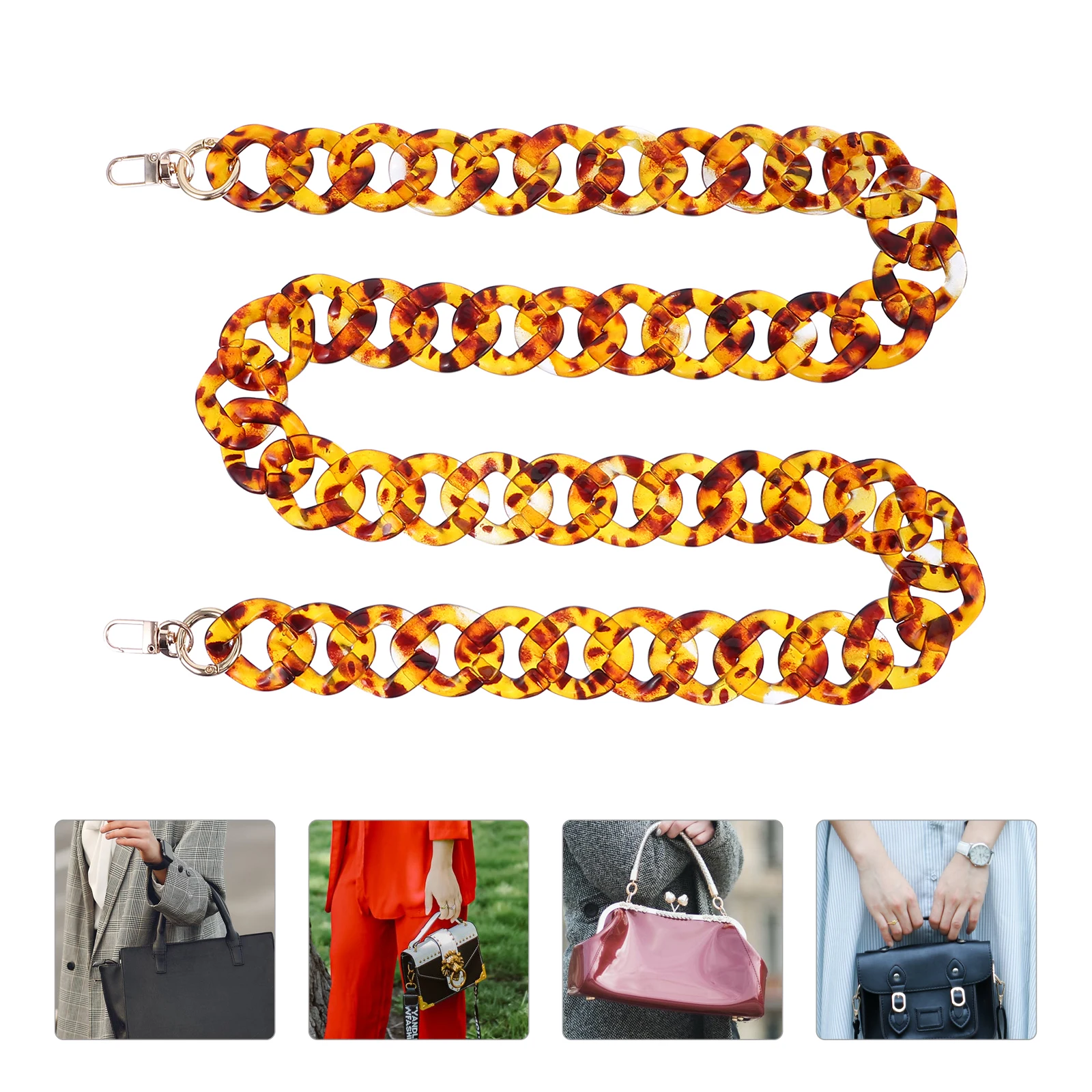 

Leopard Print Resin Necklace Acrylic Bag Chain Decorative Shoulder Strap Practical Bag Accessories