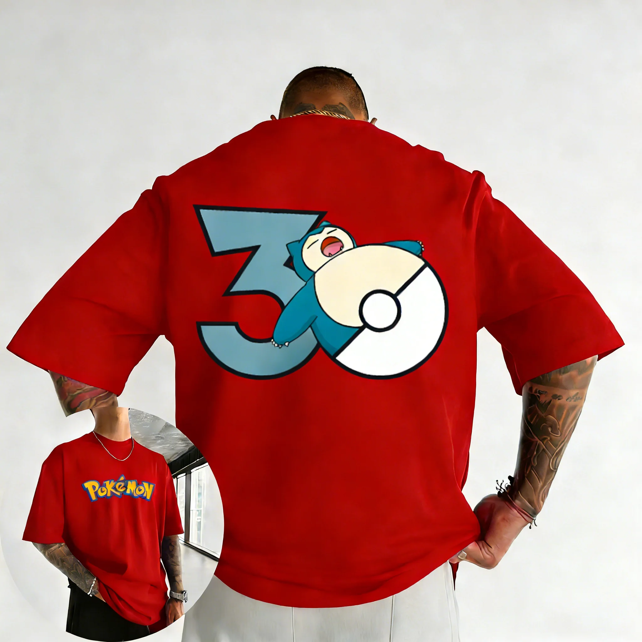 2026 Pokémon 30th Anniversary Snorlax Bedrucktes T-Shirt – Sommerliches, trendiges, locker sitzendes Y2K Kurzarm-Oberteil für Herren und Damen – Detail 10