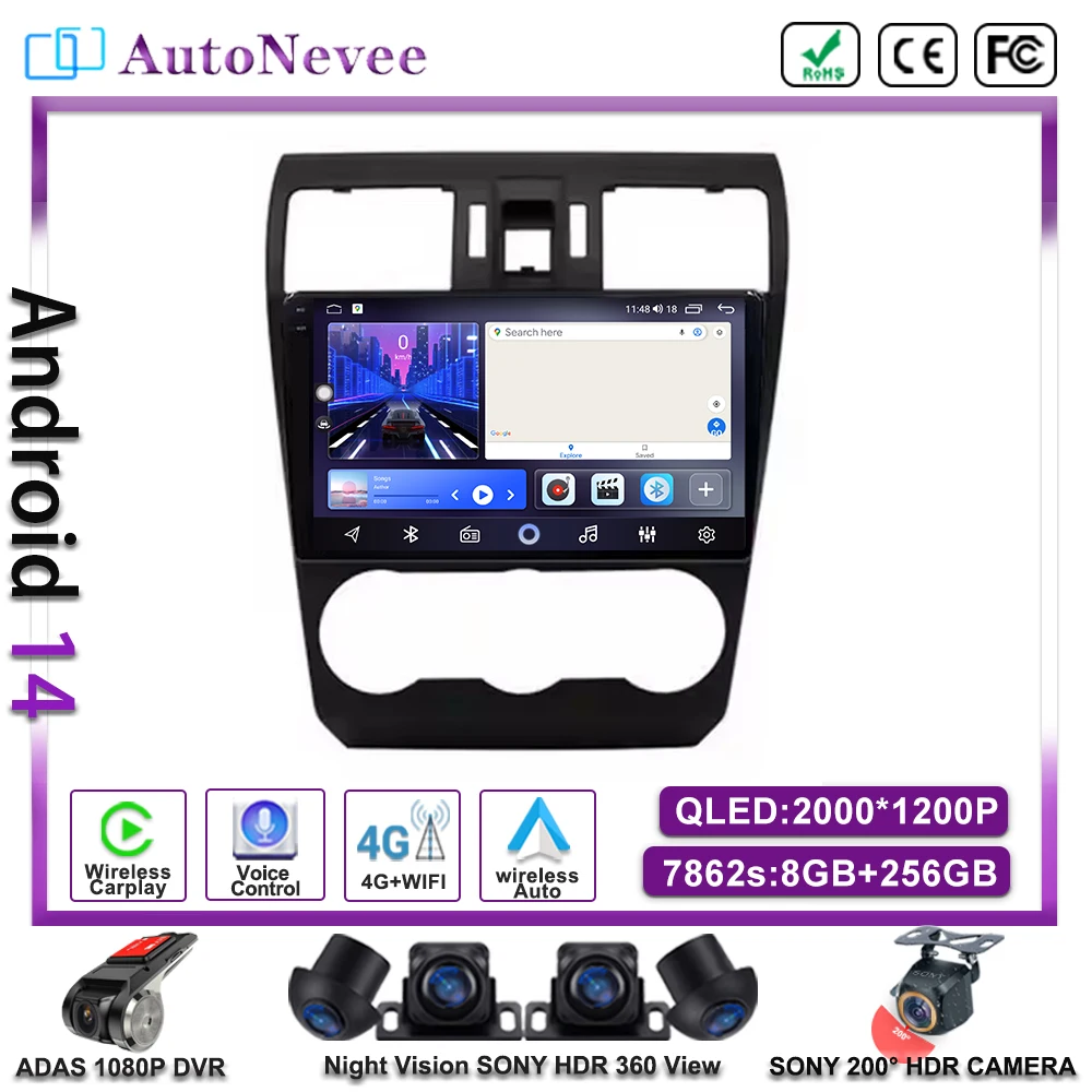 Android 14 DSP Car Radio Multimidia Video Player Navigation GPS Autoradio For Subaru Forester 4 SJ XV 2012-2015 2din 2 Din