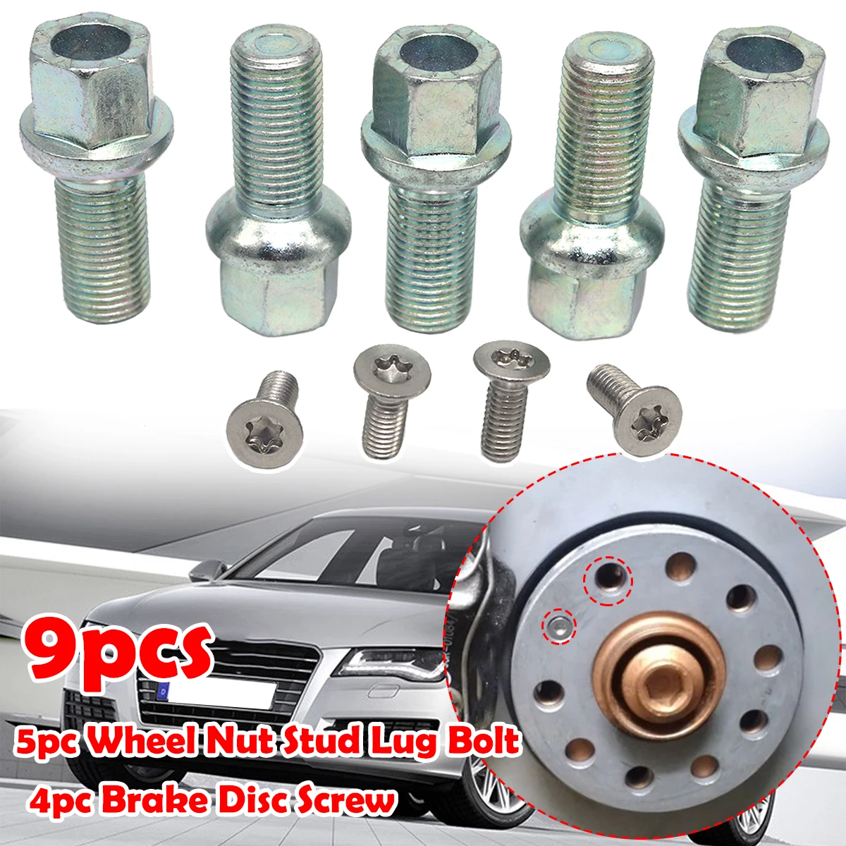 

9pcs Car Wheel Tyre Nut Stud Lug Brake Rotor Disc Countersunk hub Tyre Screw Bolt For Audi Seat Skoda VW N10112603 WHT002437