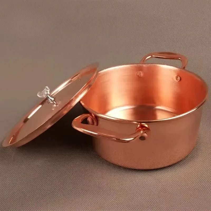 Pure Copper Small Hot Pot For One Person Cooking Induction Cooker Soup Pot with Lid 17cm Easy To Clean Single Serving Pot Best