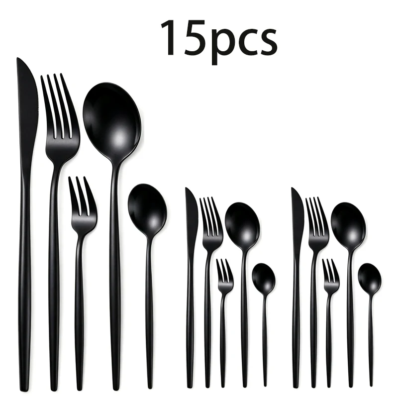 15Pcs Black Portuguese Tableware Set Stainless Steel Knife Spoon Fork High-End Tableware Restaurant Home Wedding.